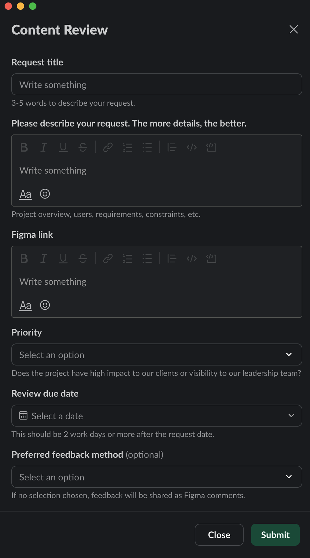 Content Review form – the lightweight request process built during Content Democratization