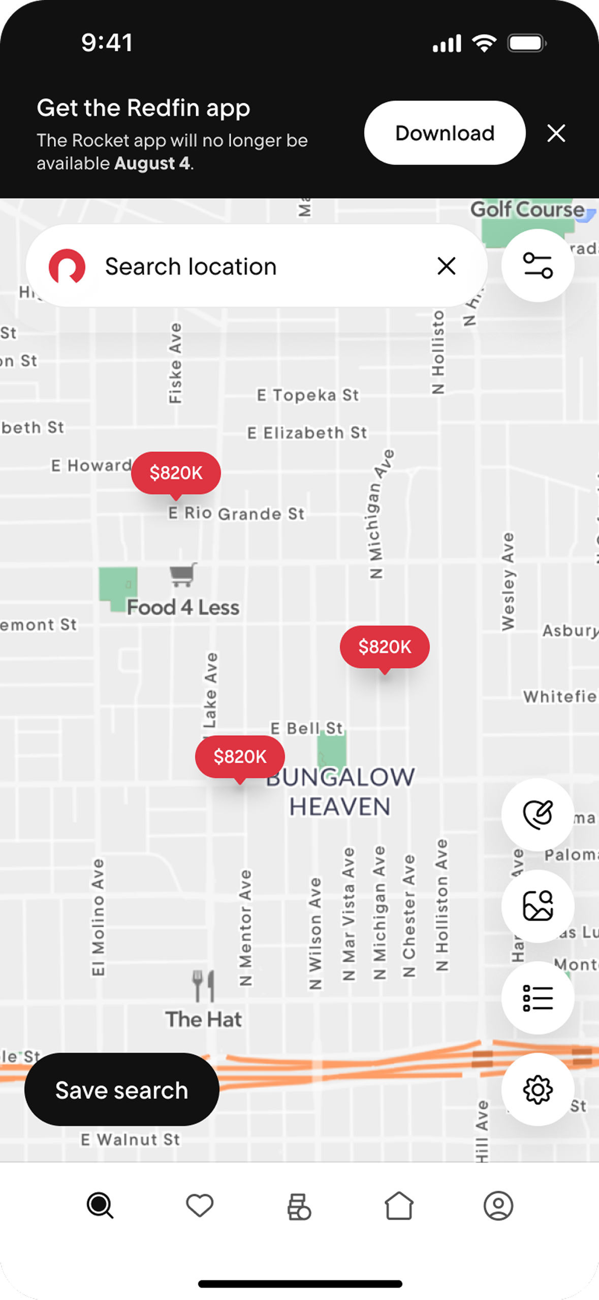 Redfin app – home search map view
